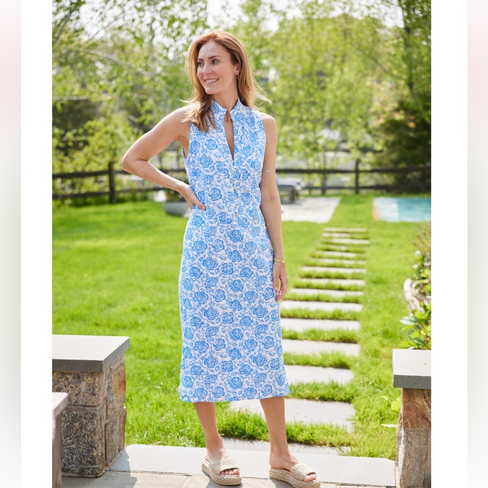 NWT SAIL to SABLE Floral Print Mock V-Neck Sleeveless Midi Shift Dress